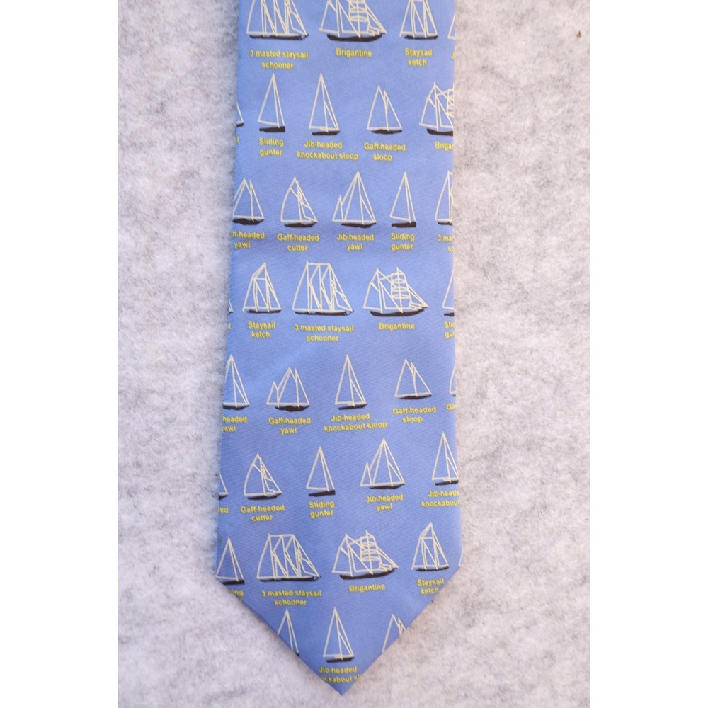 Josh Bach Mens Silk Tie Light Blue Nautical Sailing Vessel Diagram Print Navy